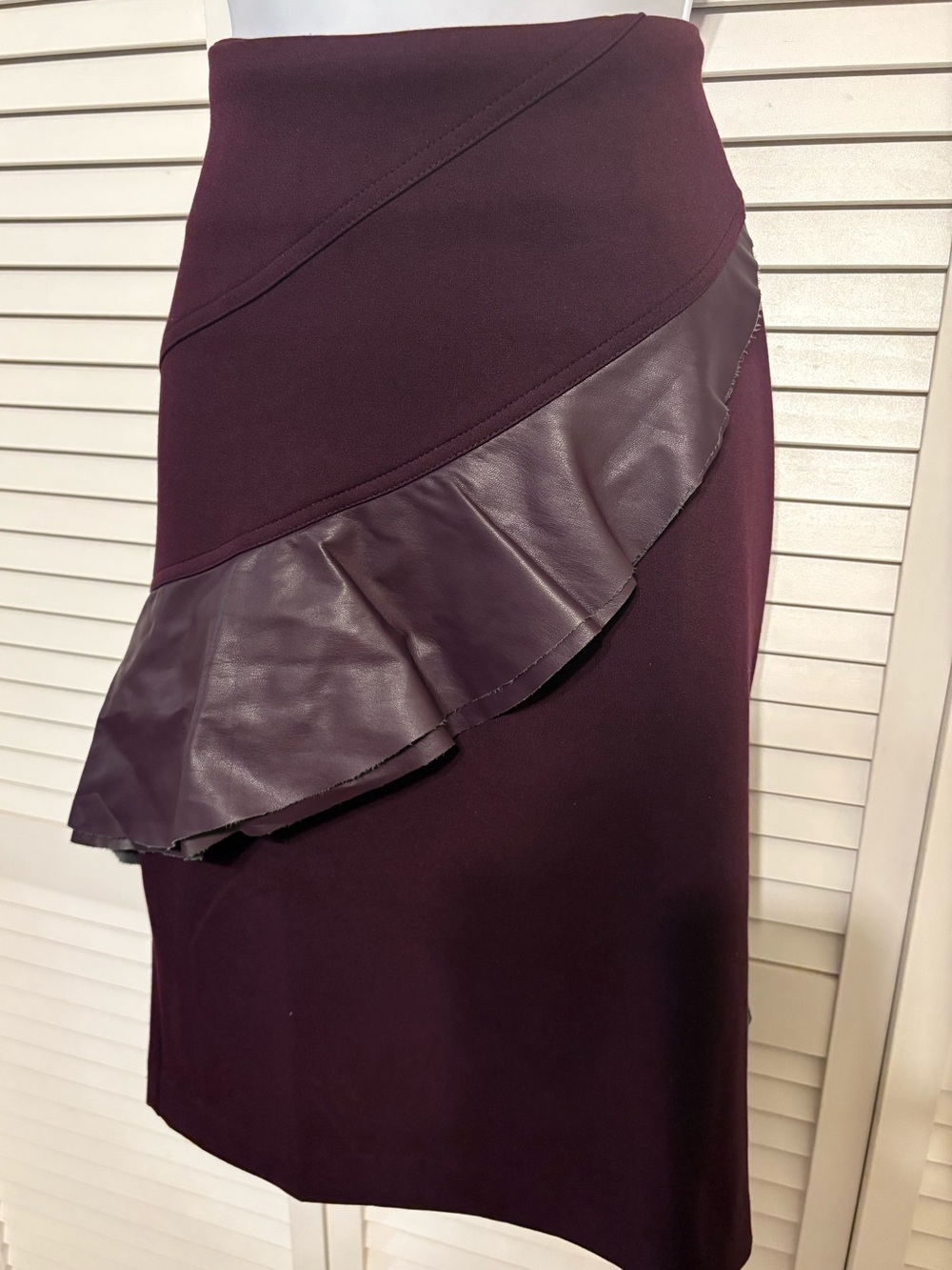 Calvin Klein Plum A-Line Skirt with Faux-Leather Ruffle